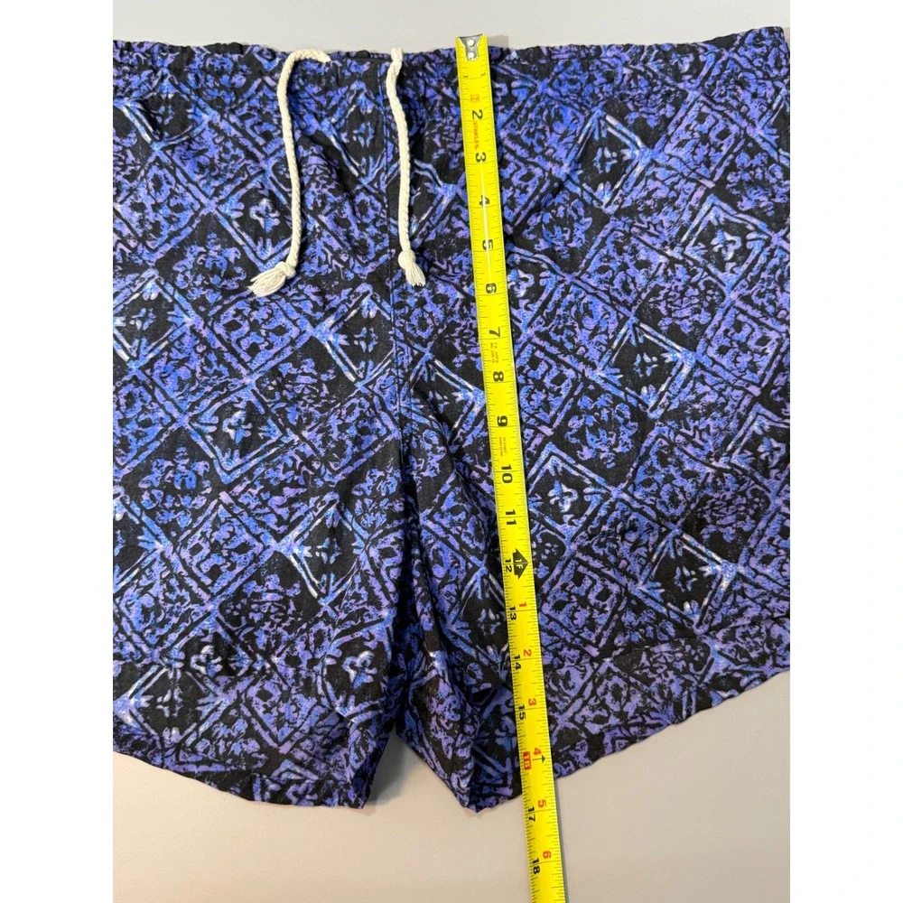 Vintage 90s Athletic Works Blue Black Geometric Swim Trunks Mesh Lined M